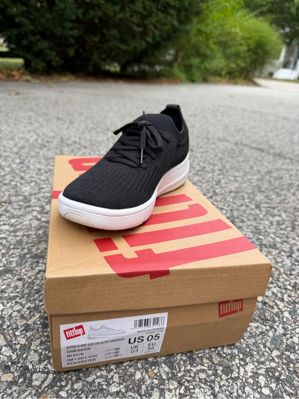 Fitflop Women’s Black Knit Sneaker with White Platform Sole